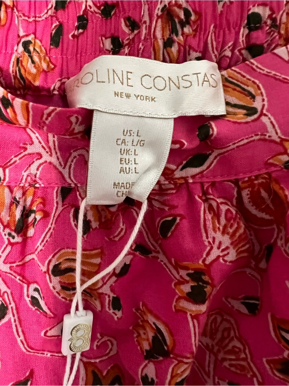 NWT Caroline Constas Pink Floral Cotton 2-Piece Set Crop Top Tiered Midi Skirt - Picture 16 of 17